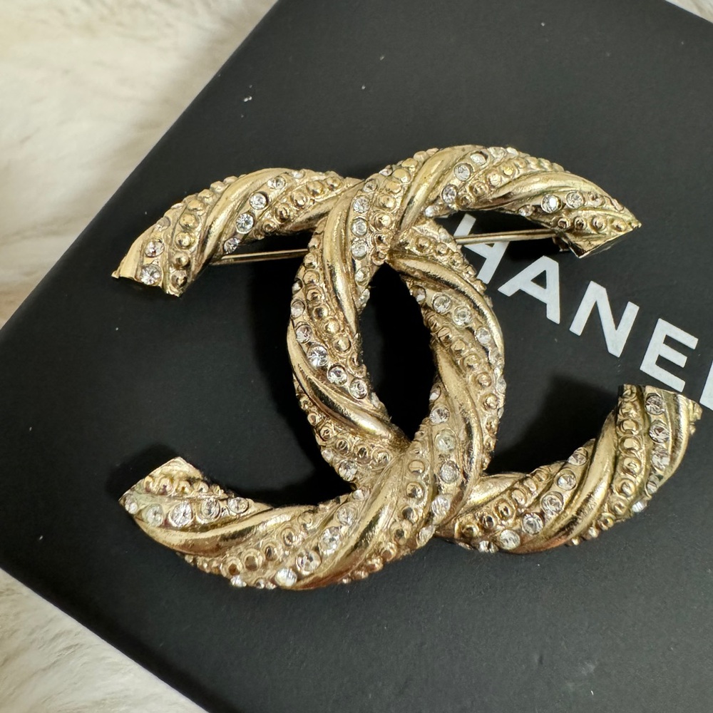 Chanel Gold Crystal CC Brooch
